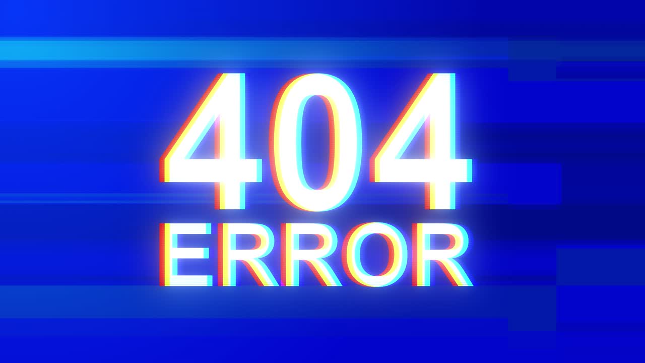 Error 404 animation on glitch old screen display animation blue screen with a heavy distortion