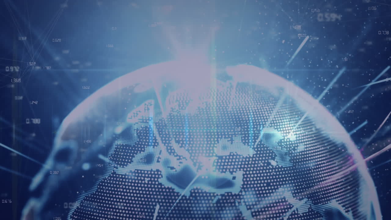 animación de la red de conexiones en todo el mundo con procesamiento de datos en fondo negro