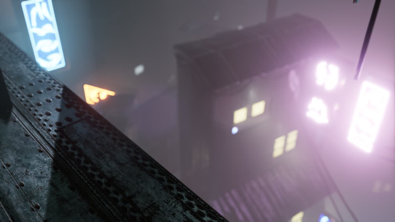 luces de neón en enfoque suave en la calle con niebla por la noche