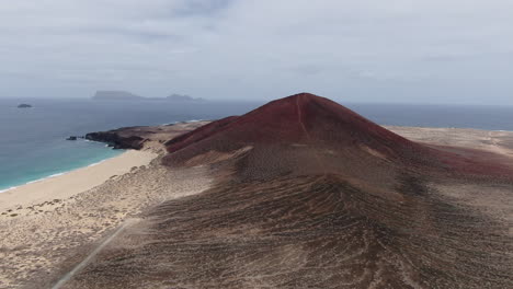 beautiful drone view of playa de las conchas beach on the la graciosa island near lanzarote, spain.
