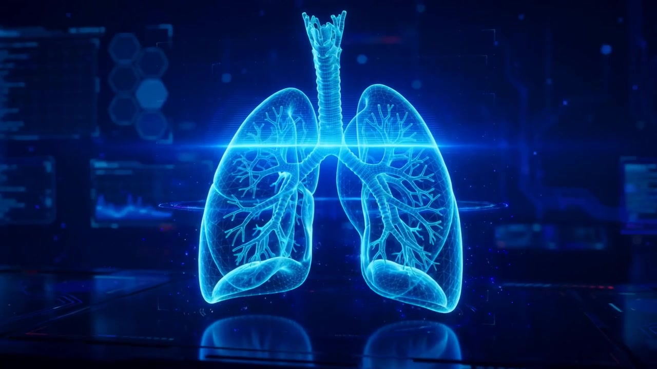 Digital Holographic Scan Of Human Respiratory System In Detailed Medical View