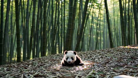 baby panda in bamboo forest