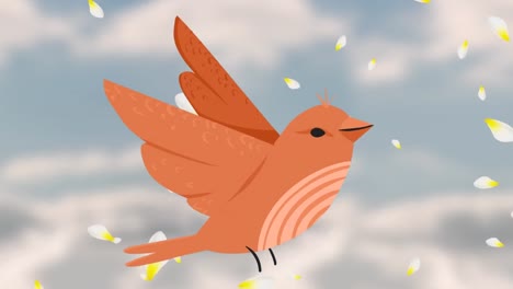 animation of bird icon over petals falling