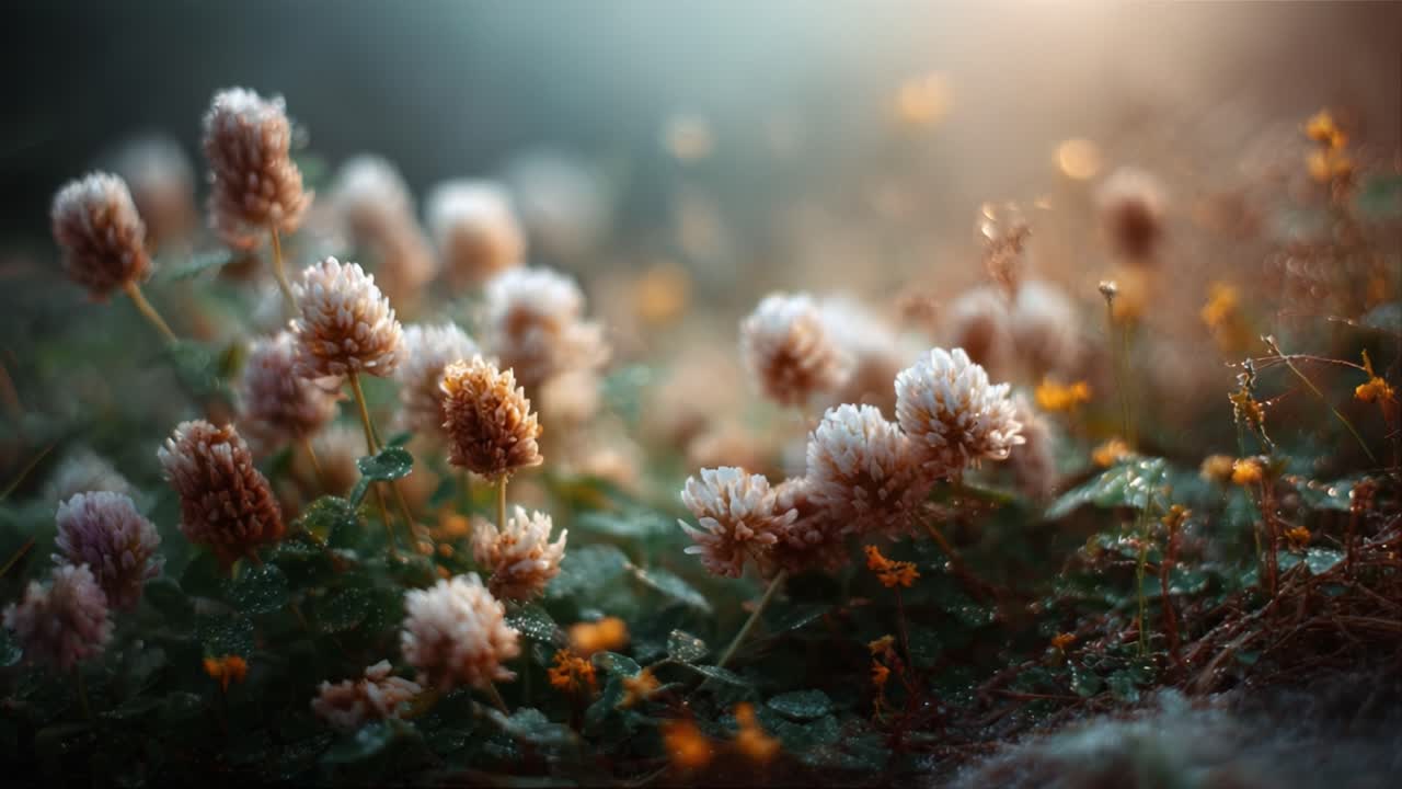 A Serene Morning in the Meadow: Vibrant Flowers and Lush Greens Bathed in Gentle Light, Capturing Nature's Tranquility and Beauty