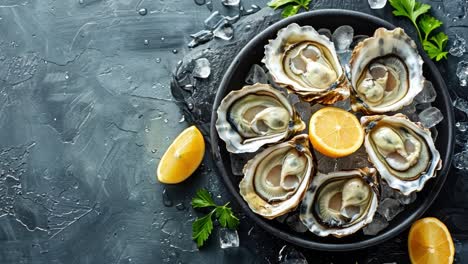 fresh oysters on ice with lemon