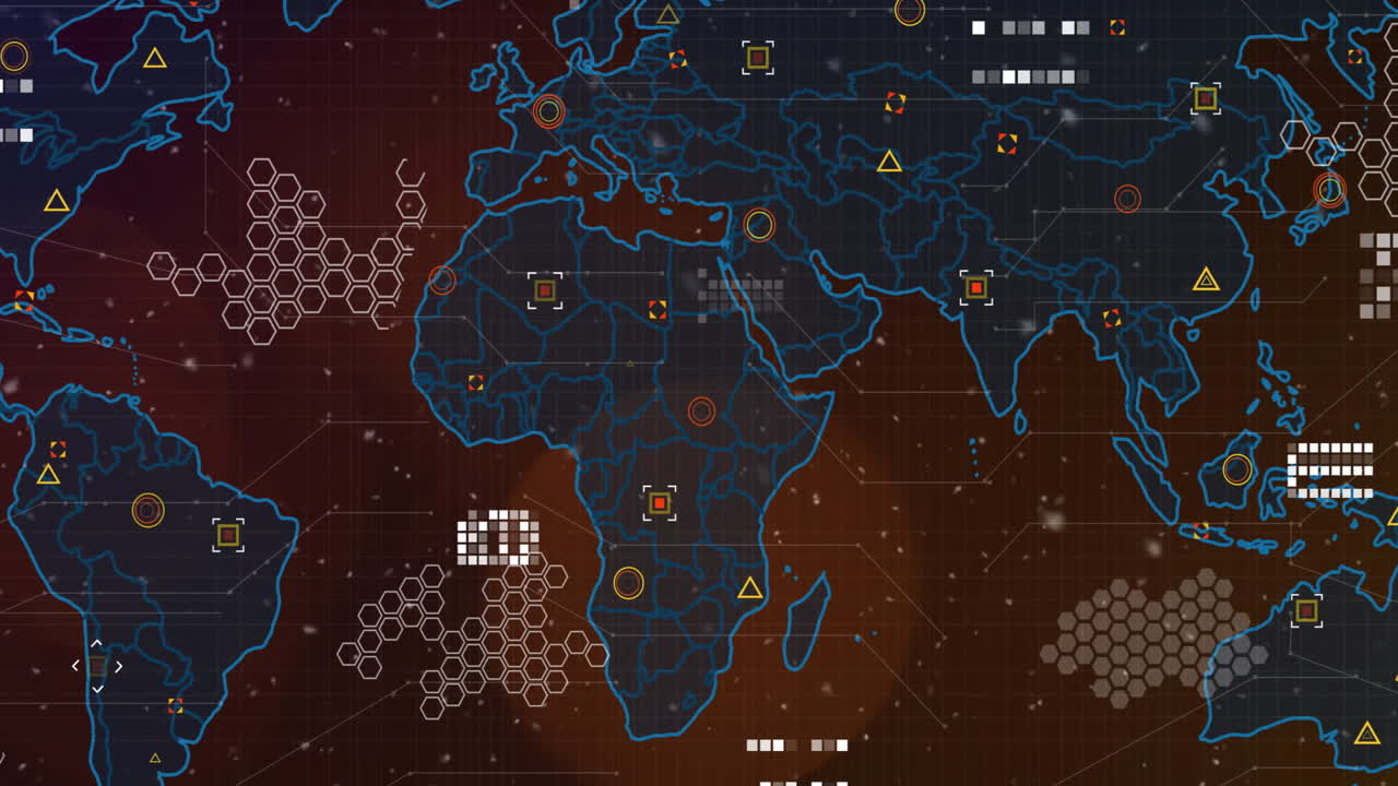 animación del procesamiento de datos digitales sobre el mapa del mundo.