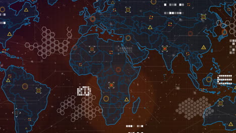 animation of digital data processing over world map