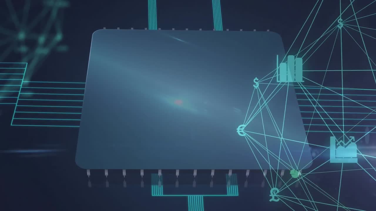 어두운 배경에 아이콘으로 연결 네트워크의 애니메이션