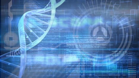 animation of dna strand spinning over data processing