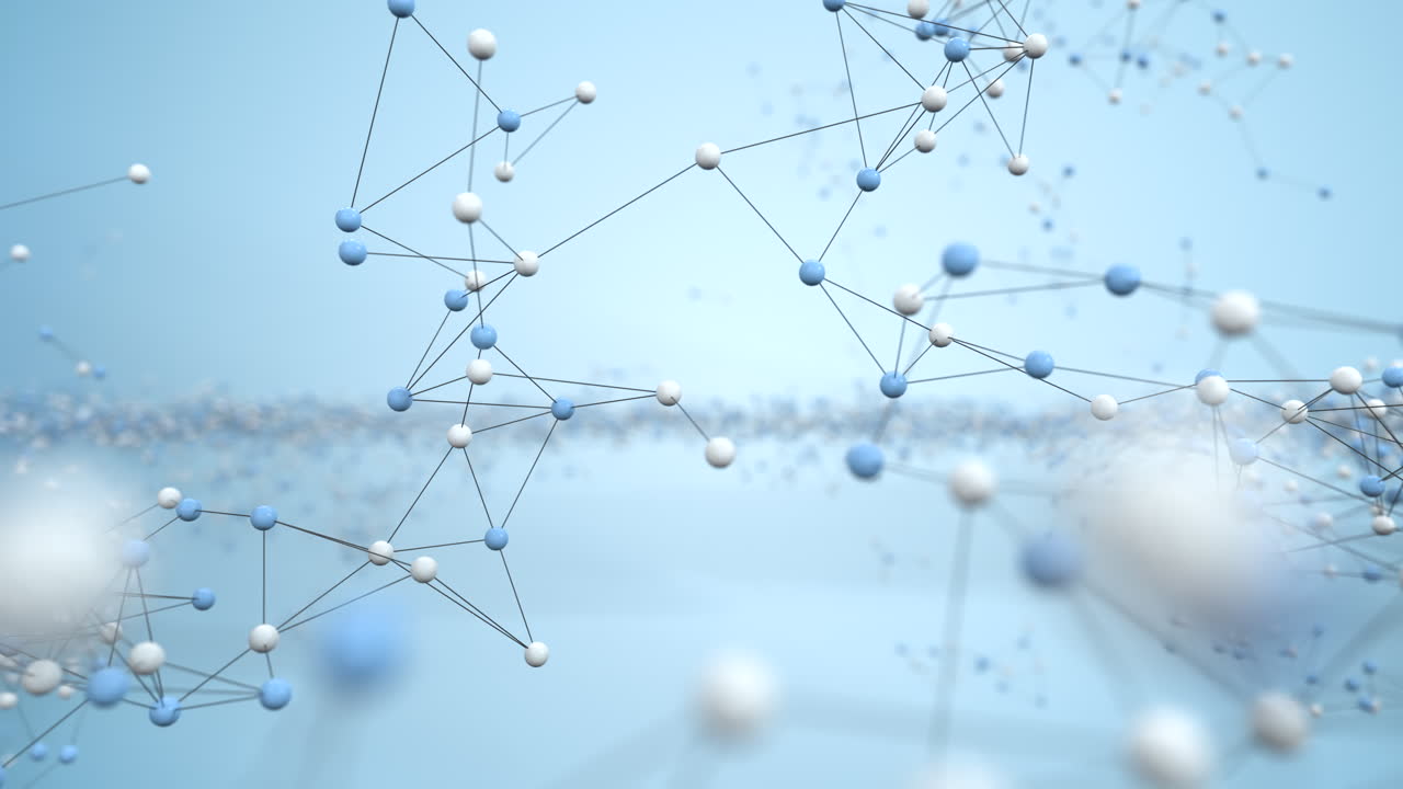 líneas de estructura de biología y partículas, renderización 3d.