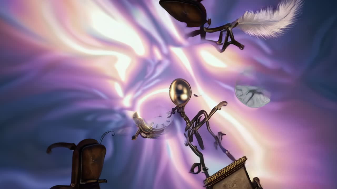 Time Distortion: Whimsical Clock and Chair in a Whirlpool