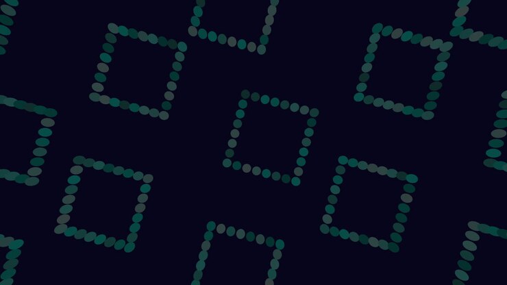 Grid of green dots on dark background pattern of squares