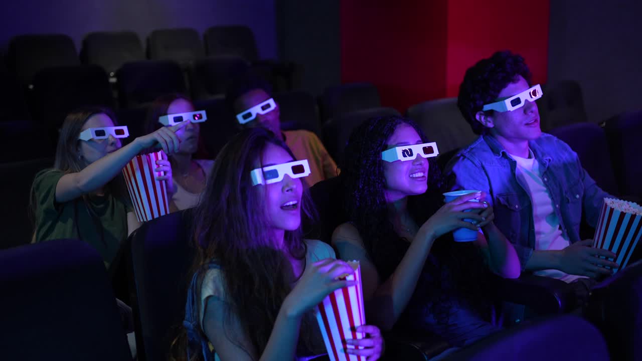Group of Friends Enjoying a Movie in 3D