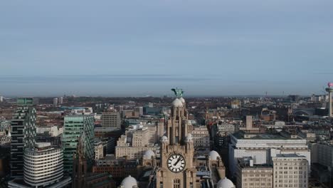 drone footage of an amazing alignment view of the two domes and liver birds