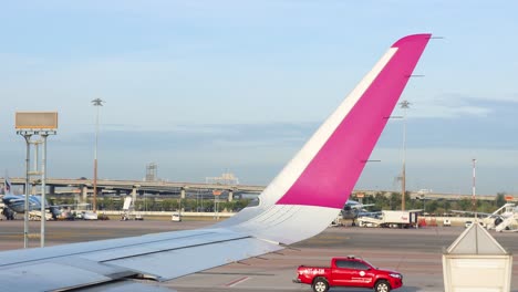 airplane wing at the airport