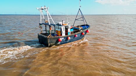 aerial drone video footage of a fishing trawler