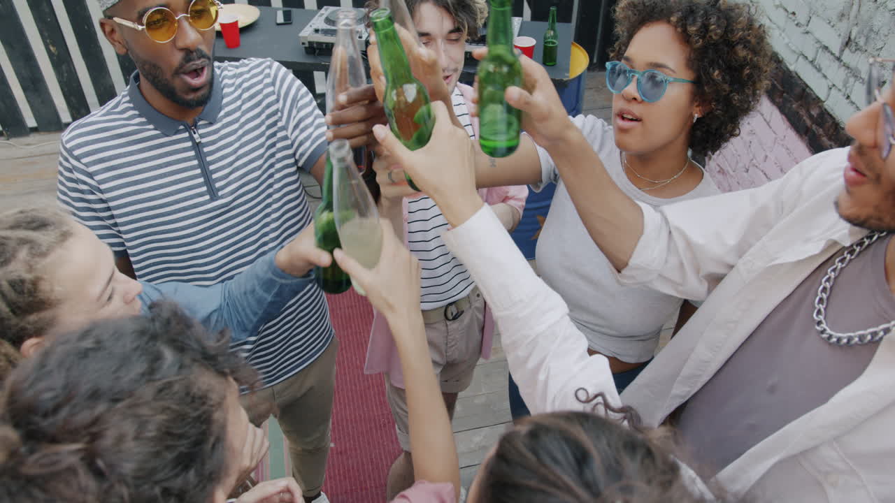 Friends Celebrating at a Rooftop Party