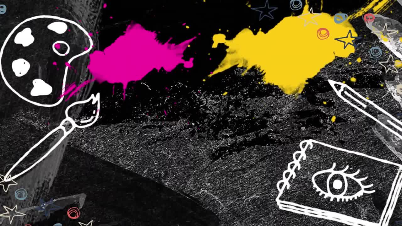 학교 아이템의 애니메이션 아이콘과 얼룩이 움직이는 모양 위에