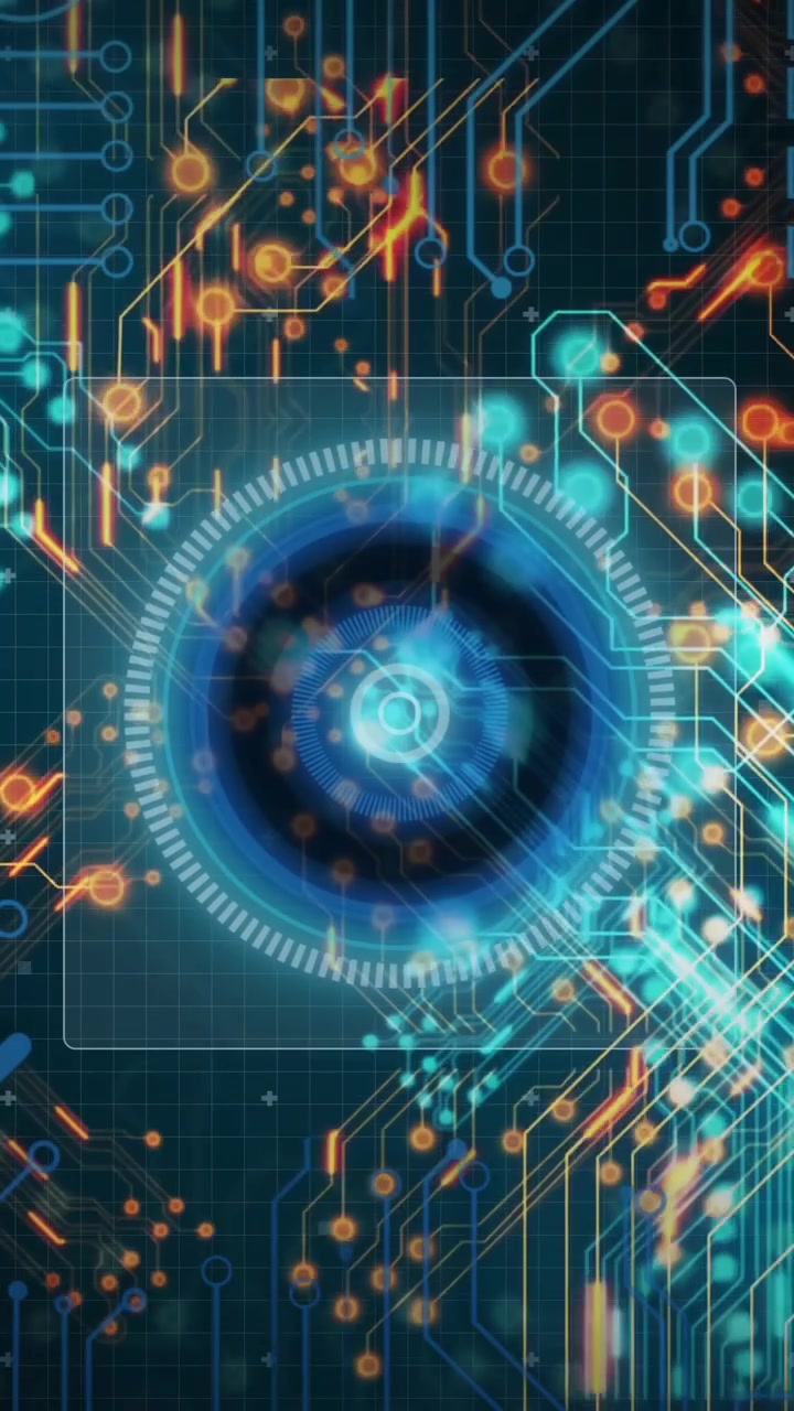 Circuit board and glowing nodes, futuristic technology animation