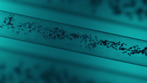 abstract microscopic view of particles flowing in a tube
