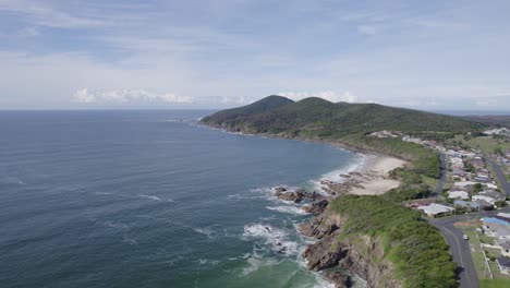 Pintoresca-Ciudad-Costera-De-Forster-En-Nueva-Gales-Del-Sur,-Australia---Toma-Aérea-De-Drones