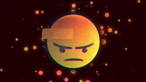 animación del icono de emoji enojado sobre luces brillantes sobre fondo oscuro