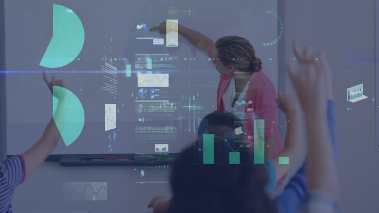 Animation of data processing over diverse schoolchildren learning with teacher