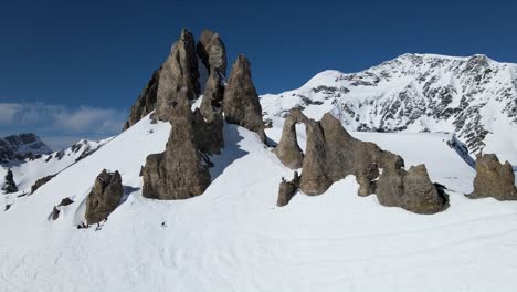 skiing in the alps: stunning mountain scenery with unique rock formations