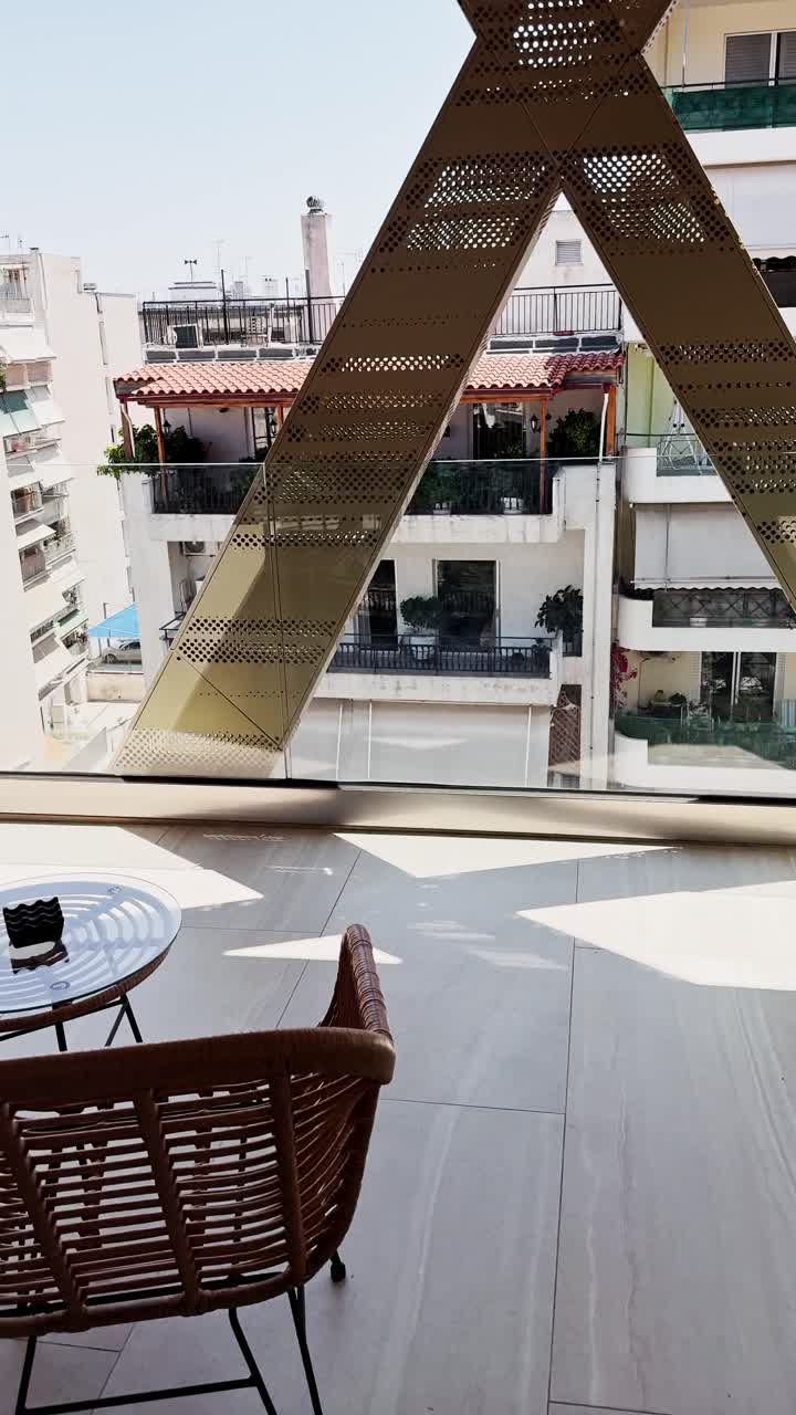 Hand Opening Balcony Door to Outside View