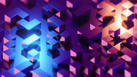 multicolored metal cubes roll on the surface. infinitely looped animation.