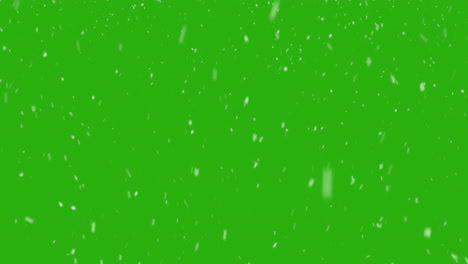 Snowflakes-falling-chaotic-against-greenscreen-background,-VFX