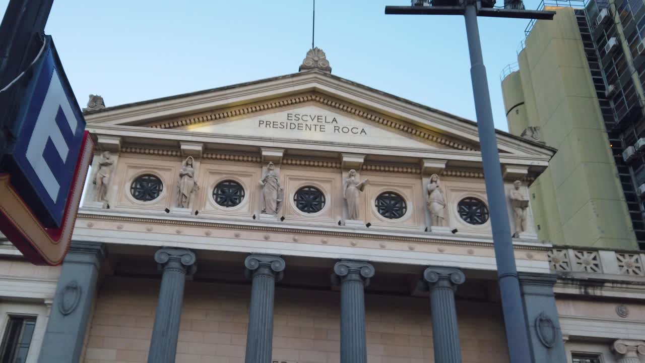 Greek temple style neoclassical public school in Buenos Aires, Argentina, the President Roca School, establishing pan