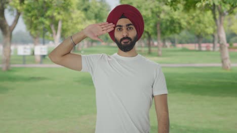 proud sikh indian man saluting in park