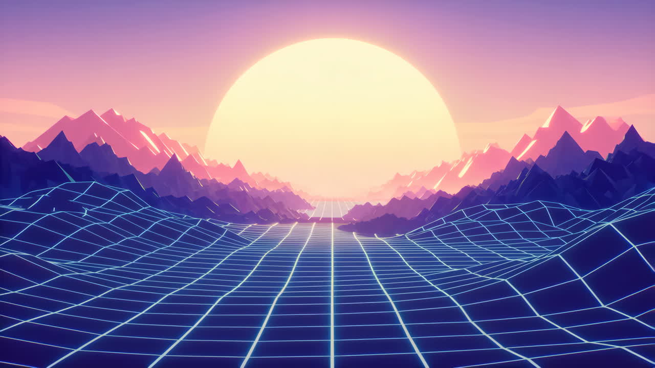 Paesaggio Synthwave con Griglia Luminosa e Sole