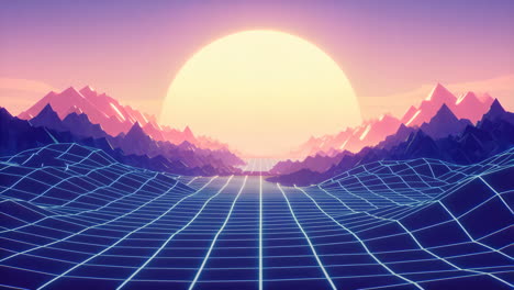 synthwave landscape with glowing grid and sun