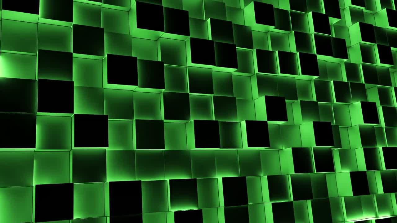 Green illuminated blocks moving in and out