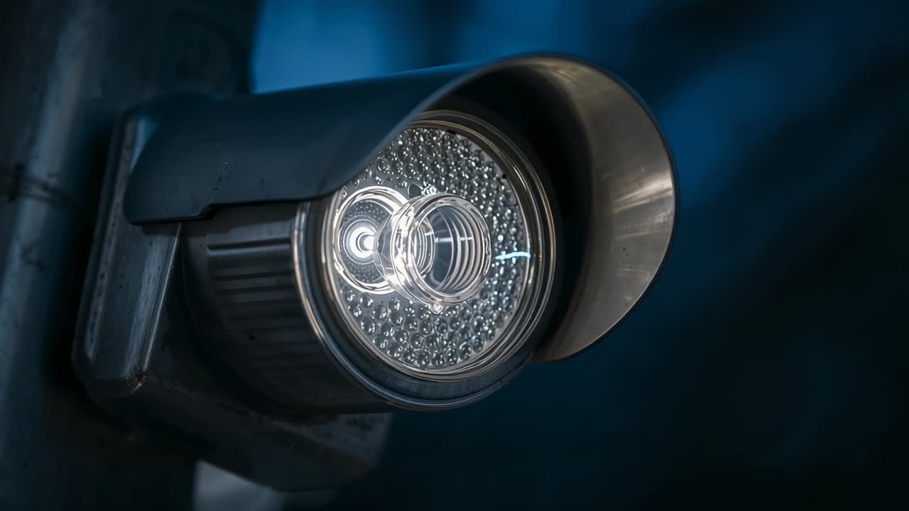Testa di lampada a LED accesa su un braccio di supporto metallico, con due moduli concentrici e una visiera.