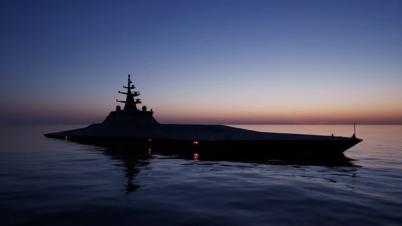 Warship at Sea Silhouette
