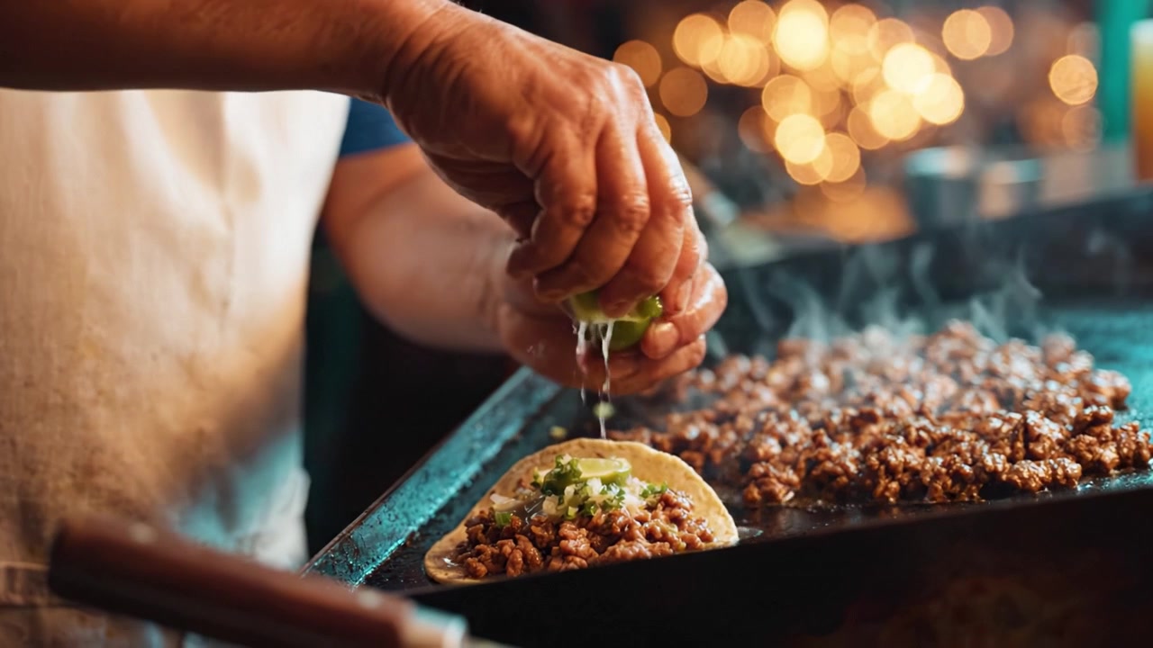 Mesterlig street food: Fremstilling af smagfulde tacos med friske ingredienser, grillet kød og pikant lime for en perfekt kulinarisk oplevelse