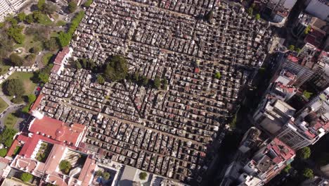 aerial birds eye shot of recoleta cementery beisde luxury district of buenos aires,argentina - circling shot