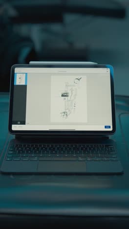 vertical zoom on clients illustrative custom tattoo on tablet with keyboard