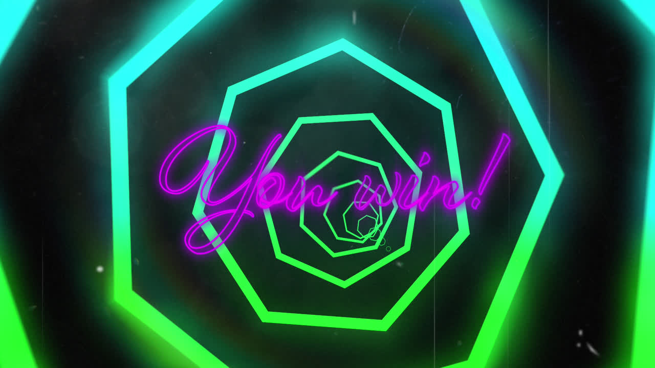 검은색 배경에 네온 육각형의 승리의 애니메이션