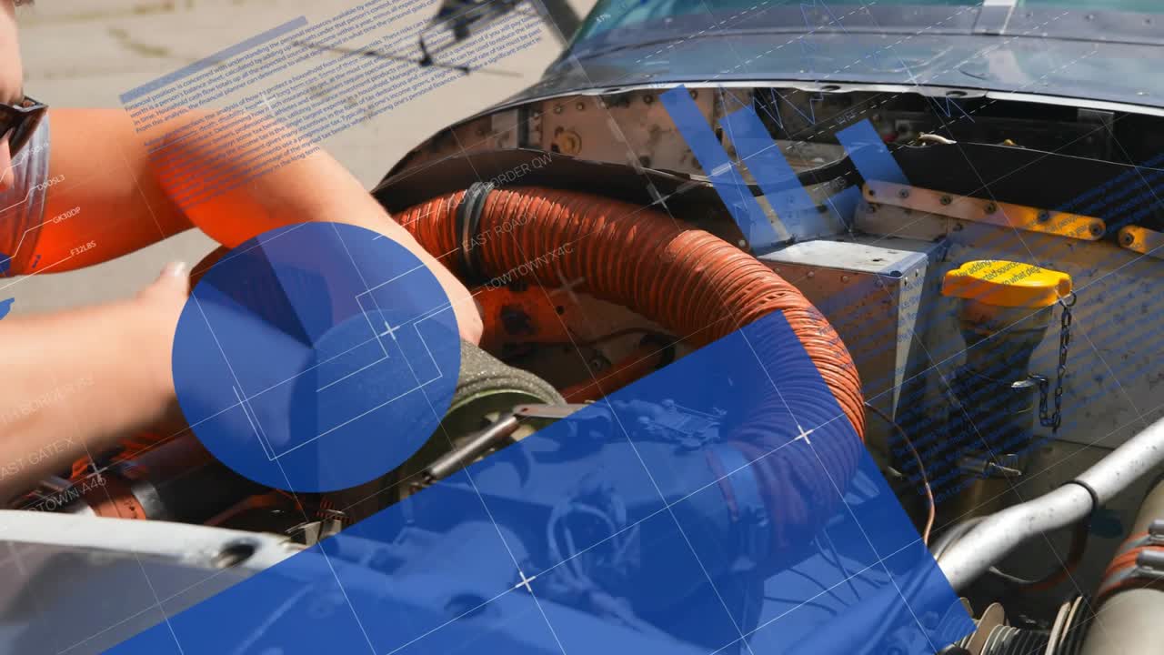 Man walking to plane, opening cowling, replacing filter, securing duct, ensuring preflight safety