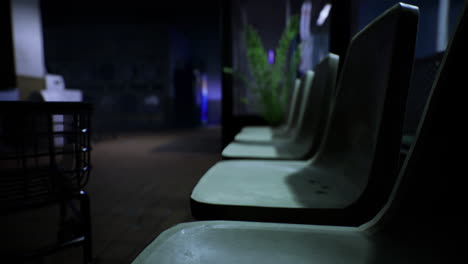 seating area in a dimly lit indoor space with plants in view