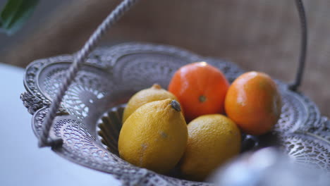 antique fruit bowl in cinematic paning