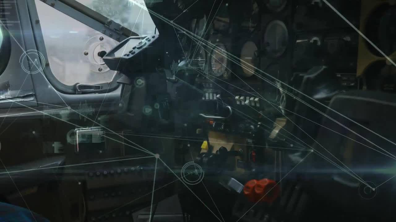 Animation of network of connections over flying airplane