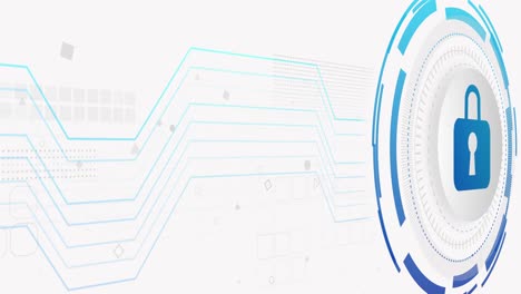 Animation-of-network-of-connections-and-padlock-on-white-background