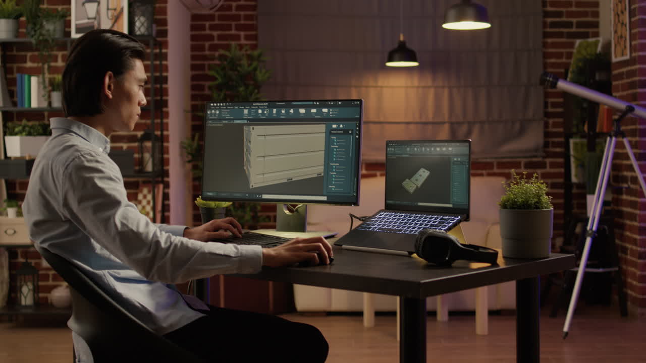 Man working on 3D design project on computer