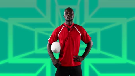 Animation-Eines-Afroamerikanischen-Männlichen-American-Football-Spielers-Mit-Ball-über-Formen