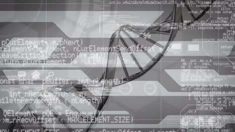 Animation-Der-DNA-über-Die-Datenverarbeitung-Auf-Grauem-Hintergrund